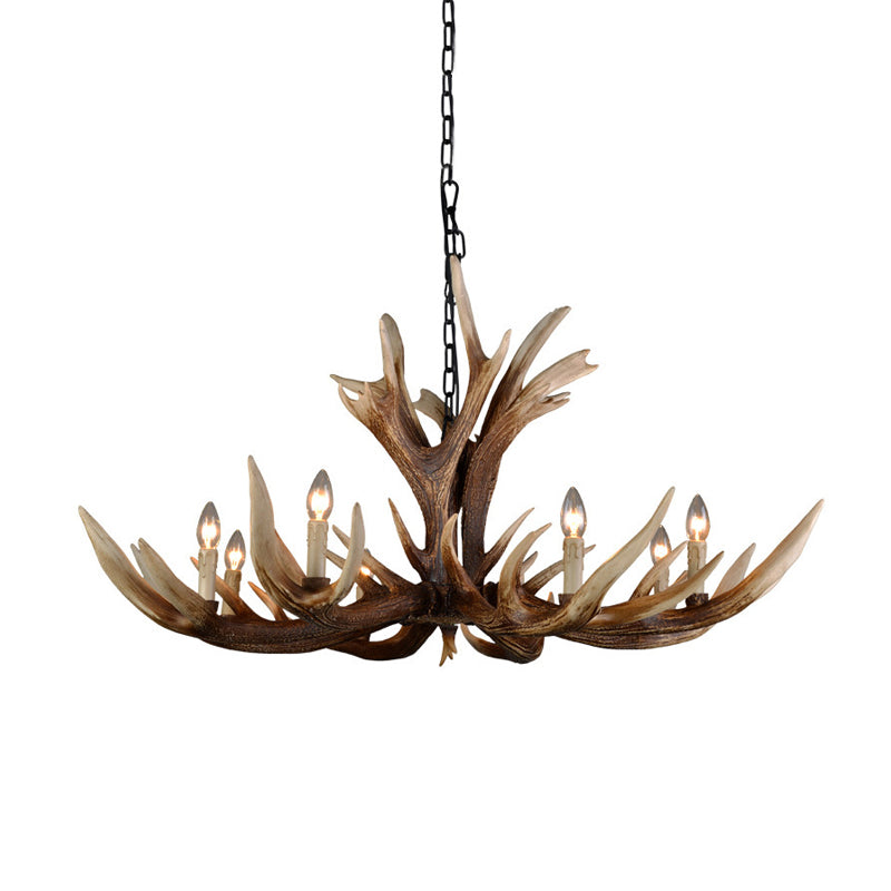 Farmhouse Artificial Antler Chandelier 6/8 Lights Resin Ceiling Pendant Lamp in Brown