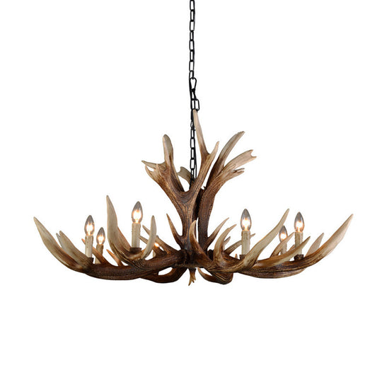 Farmhouse Artificial Antler Chandelier 6/8 Lights Resin Ceiling Pendant Lamp in Brown