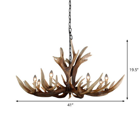 Farmhouse Artificial Antler Chandelier 6/8 Lights Resin Ceiling Pendant Lamp in Brown
