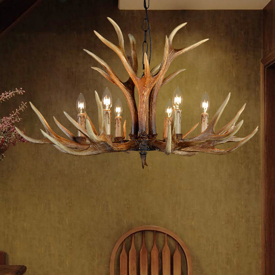 Resin Stag Antler Chandelier Countryside 6/8/10 Lights Restaurant Pendant Lighting Fixture in Brown