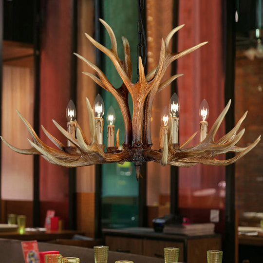 Resin Stag Antler Chandelier Countryside 6/8/10 Lights Restaurant Pendant Lighting Fixture in Brown