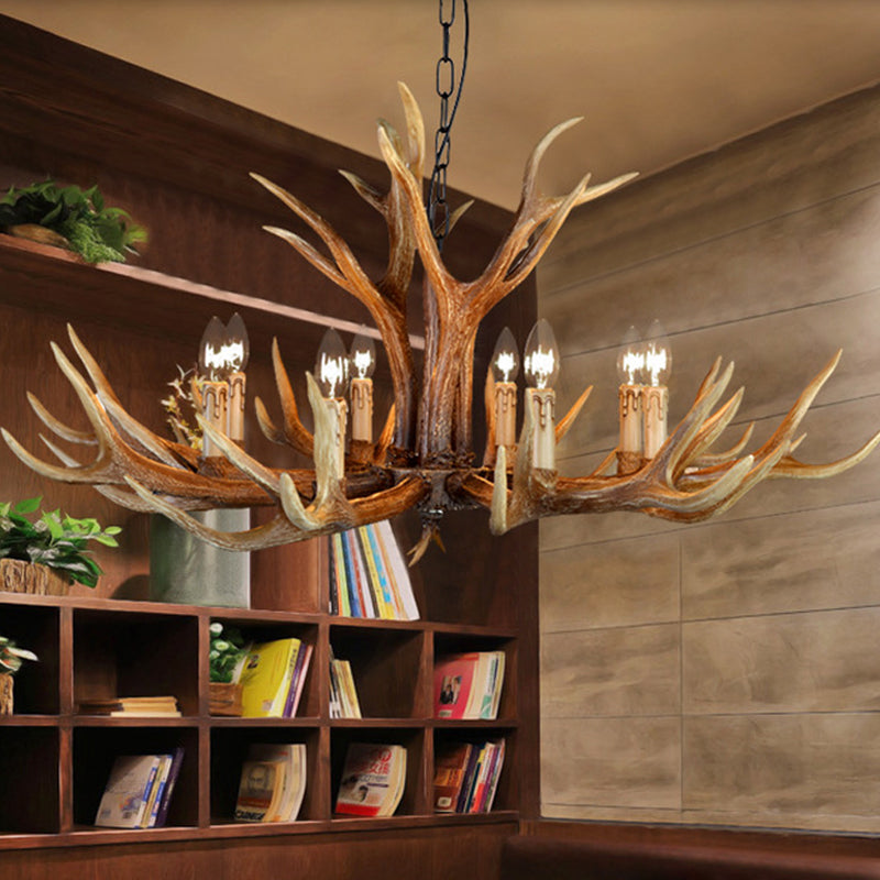Resin Stag Antler Chandelier Countryside 6/8/10 Lights Restaurant Pendant Lighting Fixture in Brown
