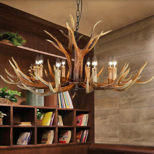 Resin Stag Antler Chandelier Countryside 6/8/10 Lights Restaurant Pendant Lighting Fixture in Brown