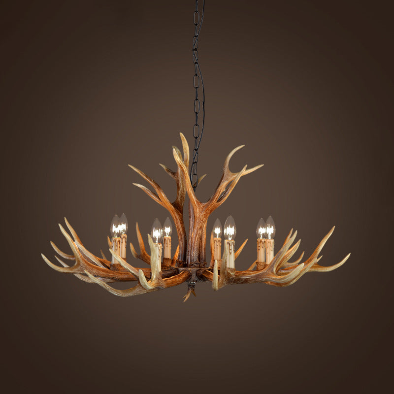 Resin Stag Antler Chandelier Countryside 6/8/10 Lights Restaurant Pendant Lighting Fixture in Brown
