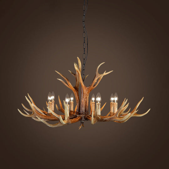 Resin Stag Antler Chandelier Countryside 6/8/10 Lights Restaurant Pendant Lighting Fixture in Brown