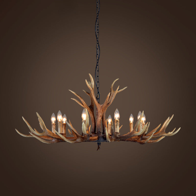 Resin Stag Antler Chandelier Countryside 6/8/10 Lights Restaurant Pendant Lighting Fixture in Brown