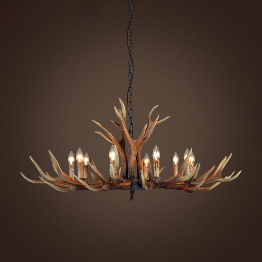 Resin Stag Antler Chandelier Countryside 6/8/10 Lights Restaurant Pendant Lighting Fixture in Brown
