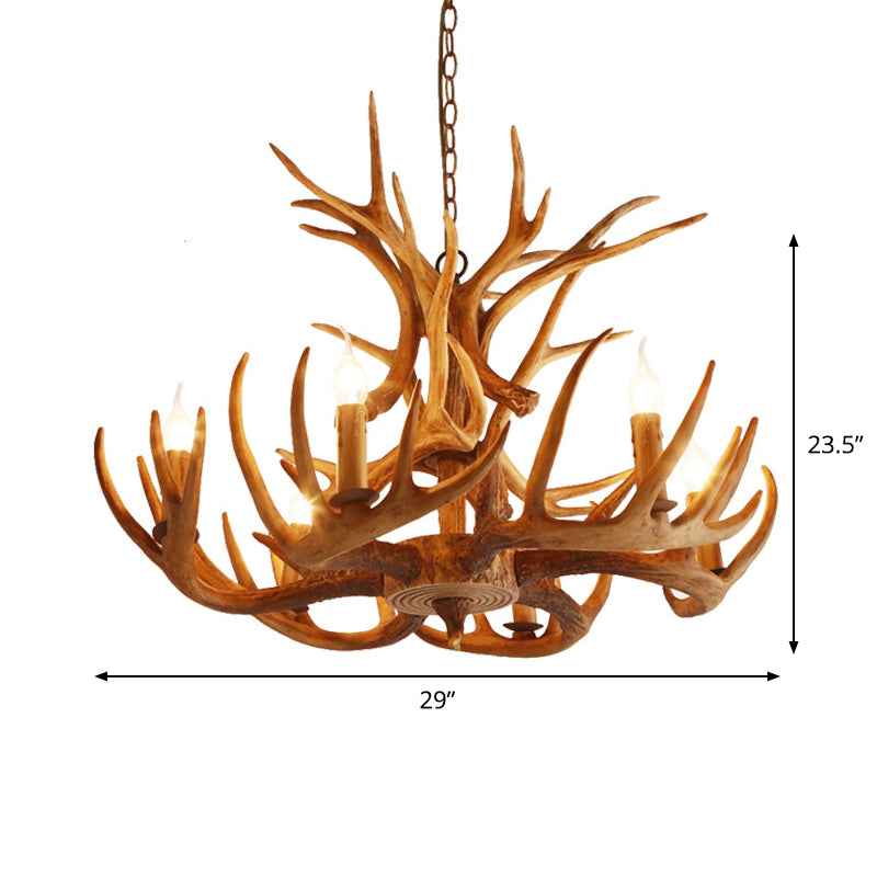 Resin Faux Antler Ceiling Chandelier Countryside 4/6/8 Heads Kitchen Hanging Lamp in Brown
