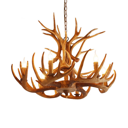 Resin Faux Antler Ceiling Chandelier Countryside 4/6/8 Heads Kitchen Hanging Lamp in Brown