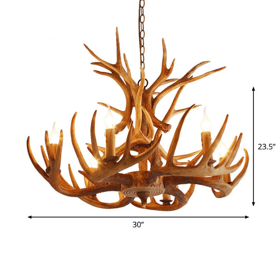 Resin Faux Antler Ceiling Chandelier Countryside 4/6/8 Heads Kitchen Hanging Lamp in Brown