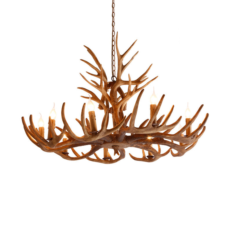 Resin Faux Antler Ceiling Chandelier Countryside 4/6/8 Heads Kitchen Hanging Lamp in Brown