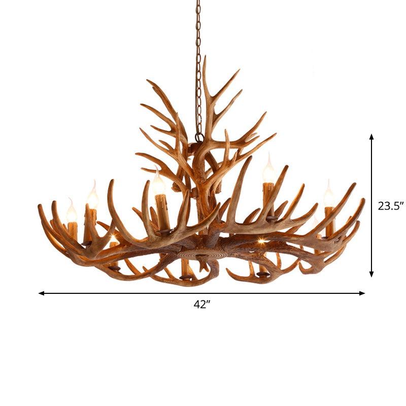 Resin Faux Antler Ceiling Chandelier Countryside 4/6/8 Heads Kitchen Hanging Lamp in Brown