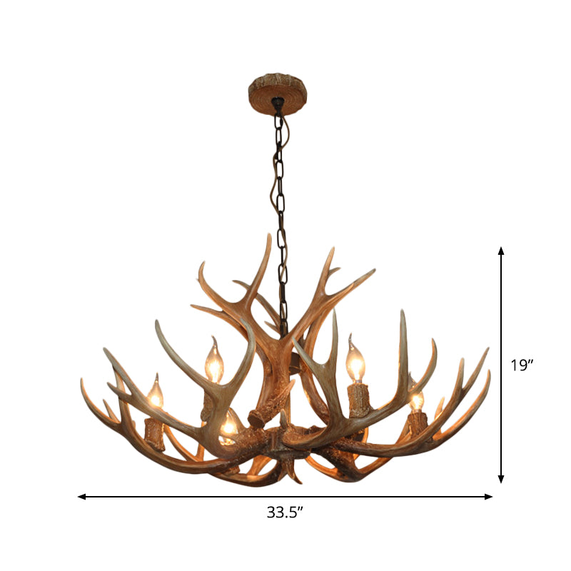 6-Bulb Antler Candelabra Chandelier Farmhouse Brown Resin Ceiling Suspension Lamp for Dining Room