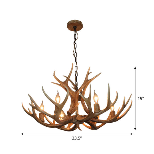 6-Bulb Antler Candelabra Chandelier Farmhouse Brown Resin Ceiling Suspension Lamp for Dining Room