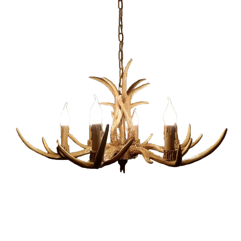 6/8/12 Bulbs Chandelier Lodge 1/2-Layered Antler Resin Ceiling Suspension Lamp in Brown