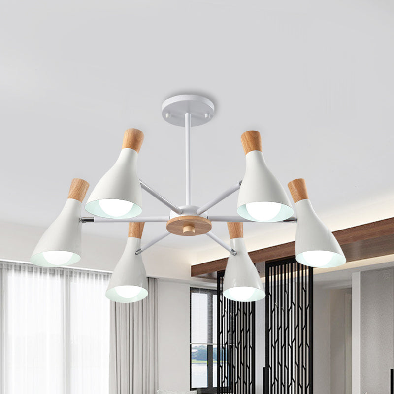 Modern Metal Cone Chandelier - 6 Bulb Hanging Lights for Living Room