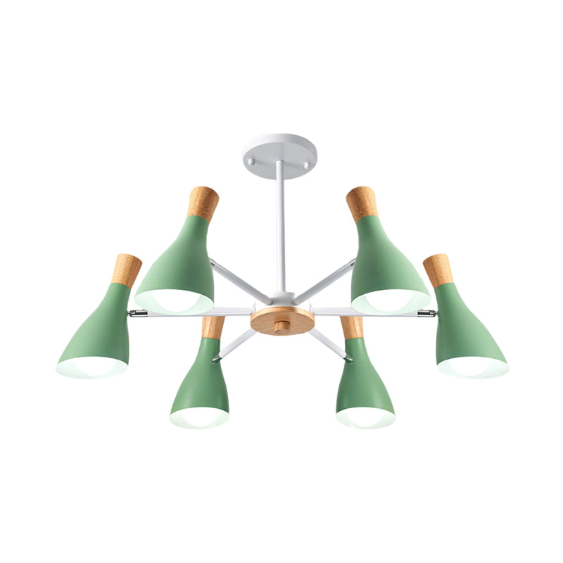 Modern Metal Cone Chandelier - 6 Bulb Hanging Lights for Living Room