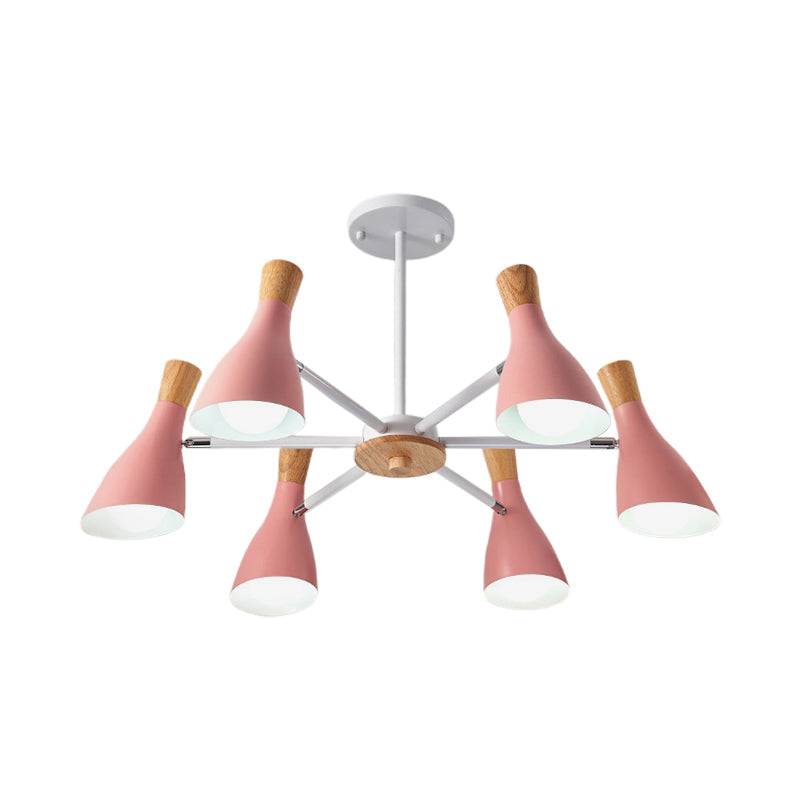 Modern Metal Cone Chandelier - 6 Bulb Hanging Lights for Living Room