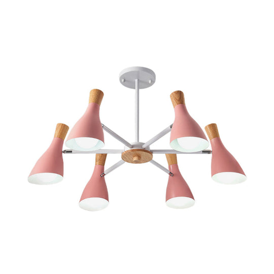 Modern Metal Cone Chandelier - 6 Bulb Hanging Lights for Living Room