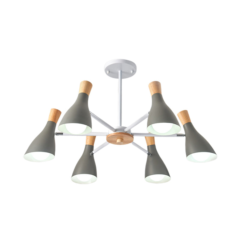 Modern Metal Cone Chandelier - 6 Bulb Hanging Lights for Living Room