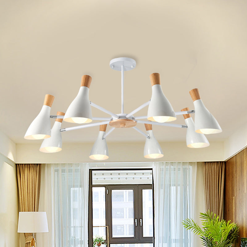 Conical Shade Hanging Chandelier with 8 Bulbs - Simple Style Metal Ceiling Lamp for Living Room