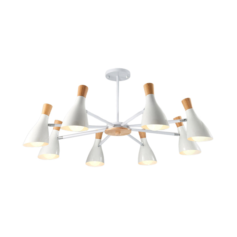 Conical Shade Hanging Chandelier with 8 Bulbs - Simple Style Metal Ceiling Lamp for Living Room