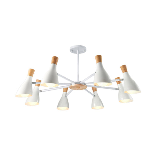 Conical Shade Hanging Chandelier with 8 Bulbs - Simple Style Metal Ceiling Lamp for Living Room