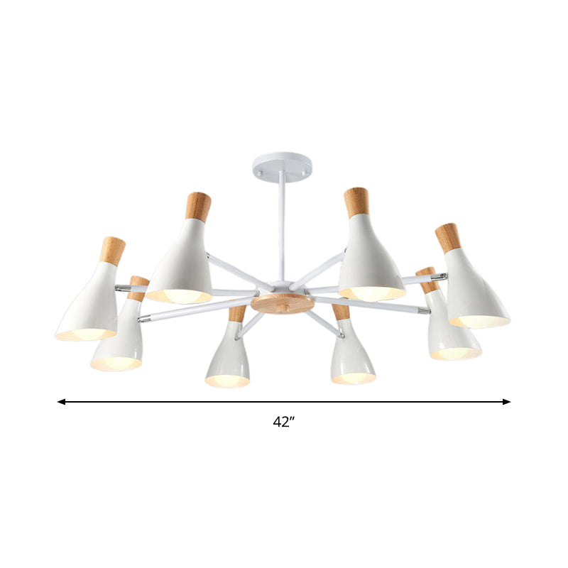 Conical Shade Hanging Chandelier with 8 Bulbs - Simple Style Metal Ceiling Lamp for Living Room
