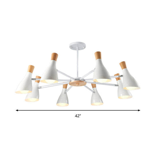 Conical Shade Hanging Chandelier with 8 Bulbs - Simple Style Metal Ceiling Lamp for Living Room