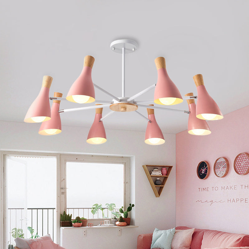 Conical Shade Hanging Chandelier with 8 Bulbs - Simple Style Metal Ceiling Lamp for Living Room
