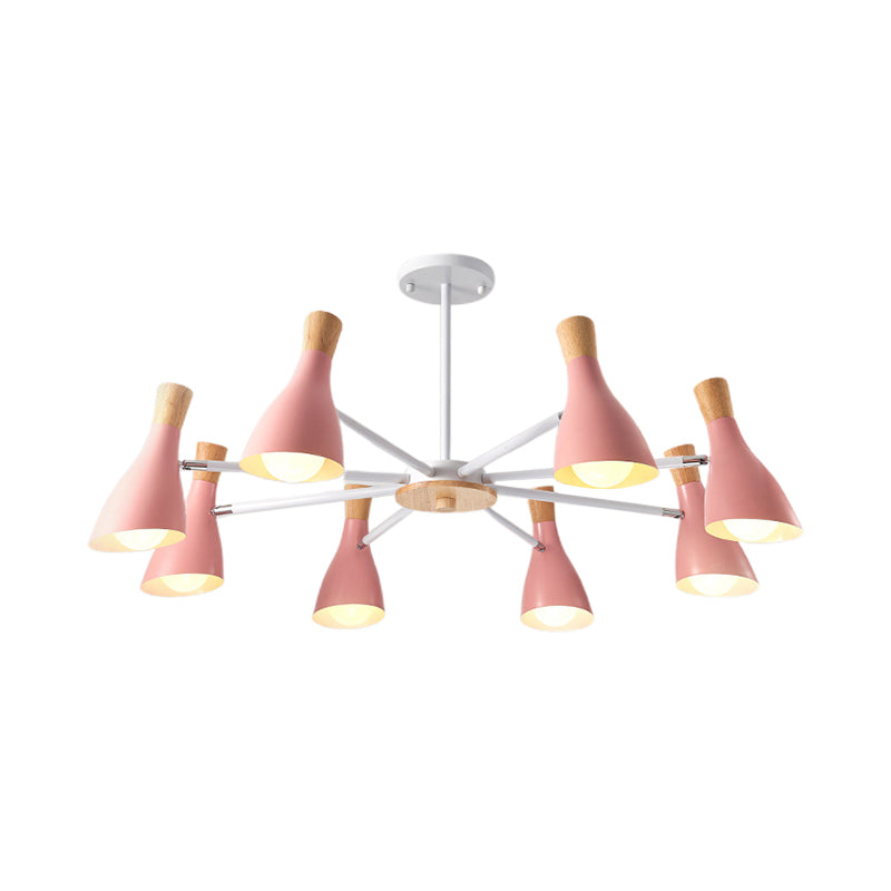 Conical Shade Hanging Chandelier with 8 Bulbs - Simple Style Metal Ceiling Lamp for Living Room