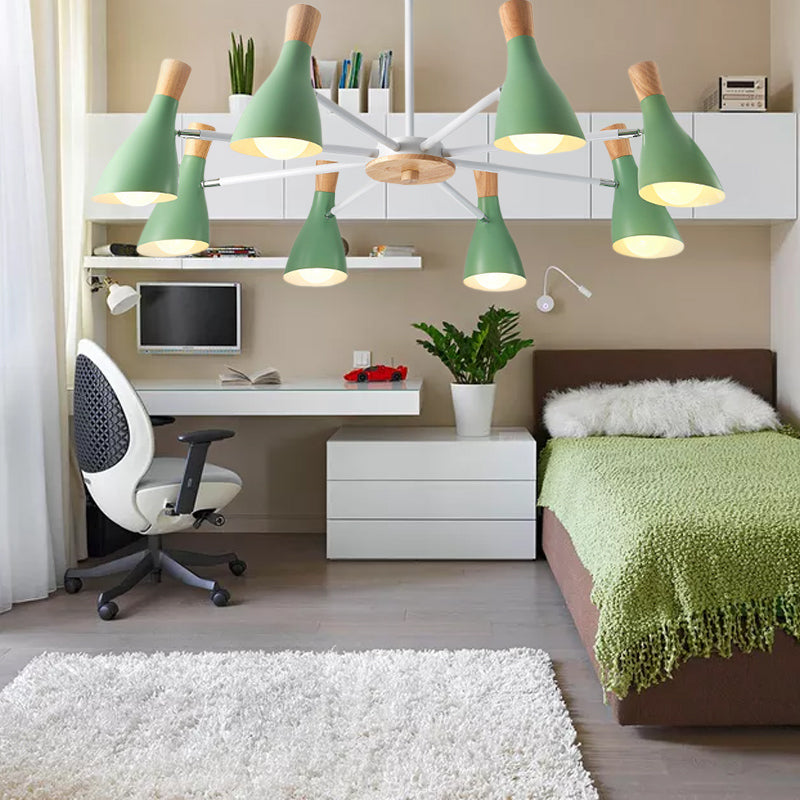 Conical Shade Hanging Chandelier with 8 Bulbs - Simple Style Metal Ceiling Lamp for Living Room