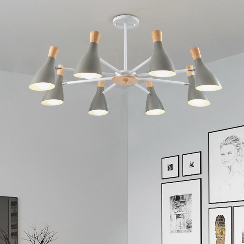 Conical Shade Hanging Chandelier with 8 Bulbs - Simple Style Metal Ceiling Lamp for Living Room