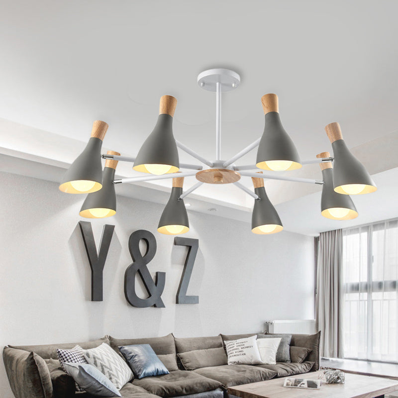 Conical Shade Hanging Chandelier with 8 Bulbs - Simple Style Metal Ceiling Lamp for Living Room