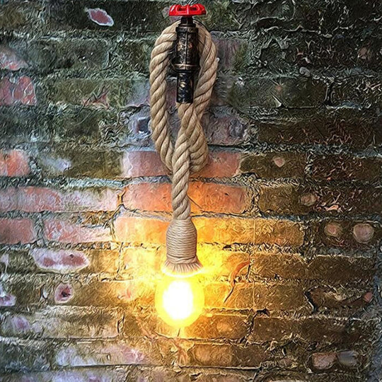 1-Light Industrial Faucet Wall Light Fixture with Hemp Rope for Wine Bar