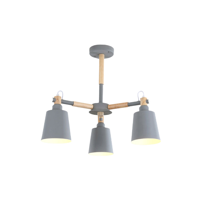 Tapered Macaroon Ceiling Lamp: Metal and Wood, 3 Hanging Pendant Lights for Living Room