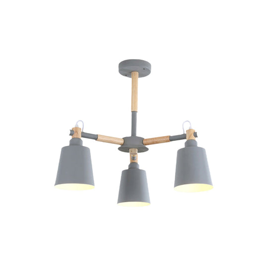 Tapered Macaroon Ceiling Lamp: Metal and Wood, 3 Hanging Pendant Lights for Living Room