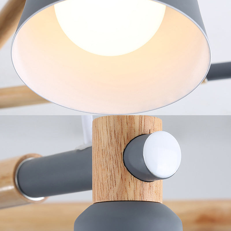 Tapered Macaroon Ceiling Lamp: Metal and Wood, 3 Hanging Pendant Lights for Living Room