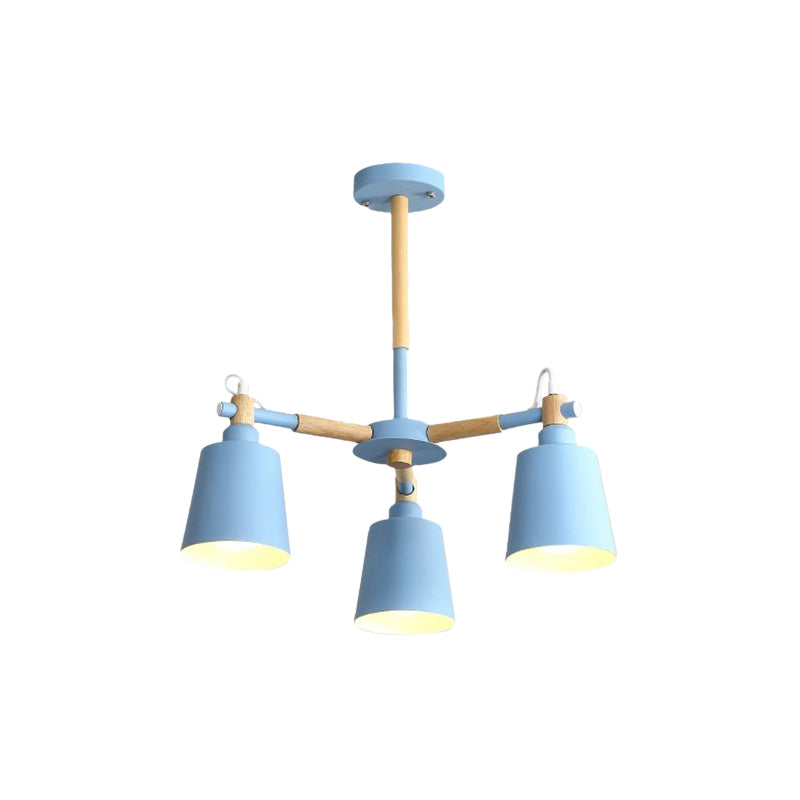 Tapered Macaroon Ceiling Lamp: Metal and Wood, 3 Hanging Pendant Lights for Living Room