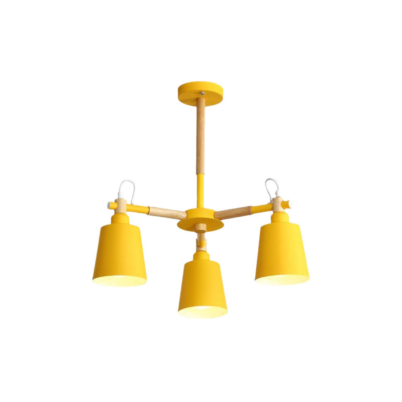 Tapered Macaroon Ceiling Lamp: Metal and Wood, 3 Hanging Pendant Lights for Living Room