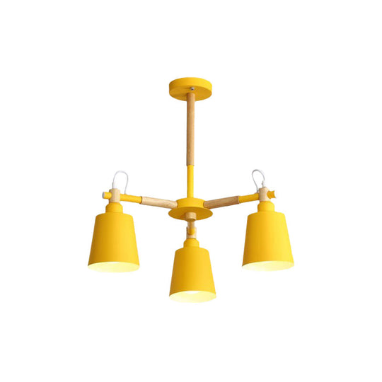 Tapered Macaroon Ceiling Lamp: Metal and Wood, 3 Hanging Pendant Lights for Living Room