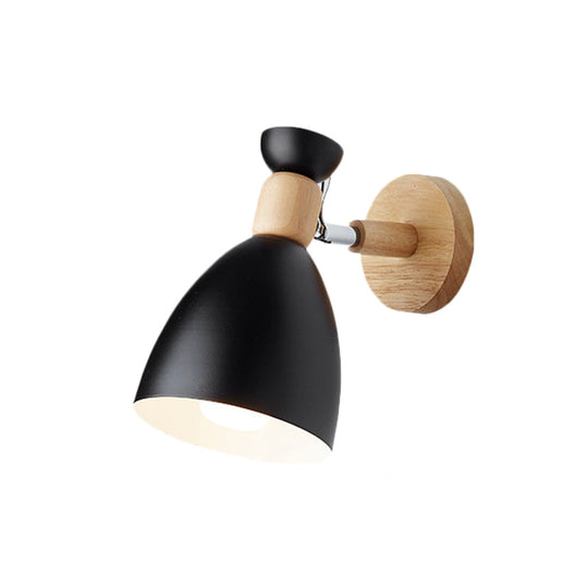 Rotating Wall Mounted Lamp: Bear/Bell Macaron Iron 1-Head Bedside Reading Wall Light in White/Pink/Green & Wood