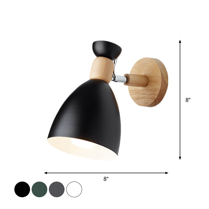Rotating Wall Mounted Lamp: Bear/Bell Macaron Iron 1-Head Bedside Reading Wall Light in White/Pink/Green & Wood