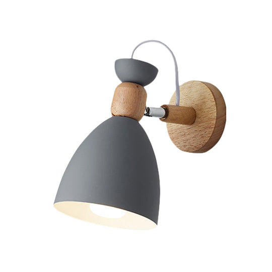 Rotating Wall Mounted Lamp: Bear/Bell Macaron Iron 1-Head Bedside Reading Wall Light in White/Pink/Green & Wood