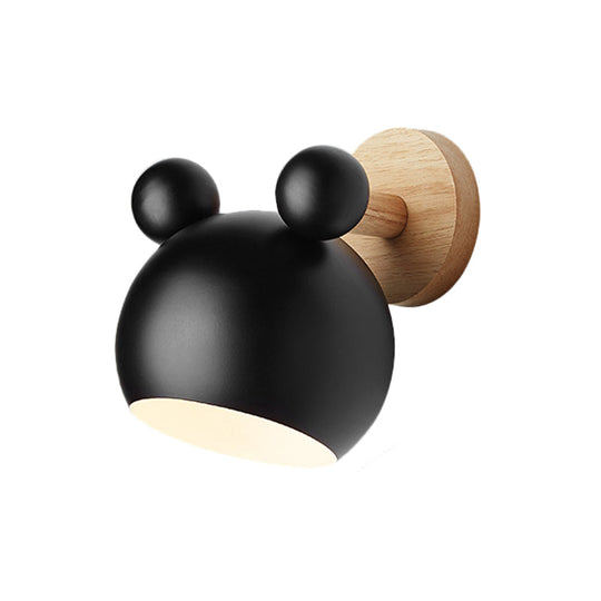 Rotating Wall Mounted Lamp: Bear/Bell Macaron Iron 1-Head Bedside Reading Wall Light in White/Pink/Green & Wood