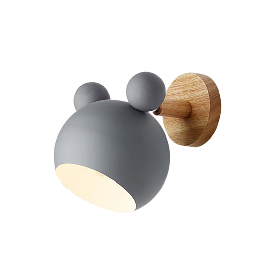 Rotating Wall Mounted Lamp: Bear/Bell Macaron Iron 1-Head Bedside Reading Wall Light in White/Pink/Green & Wood