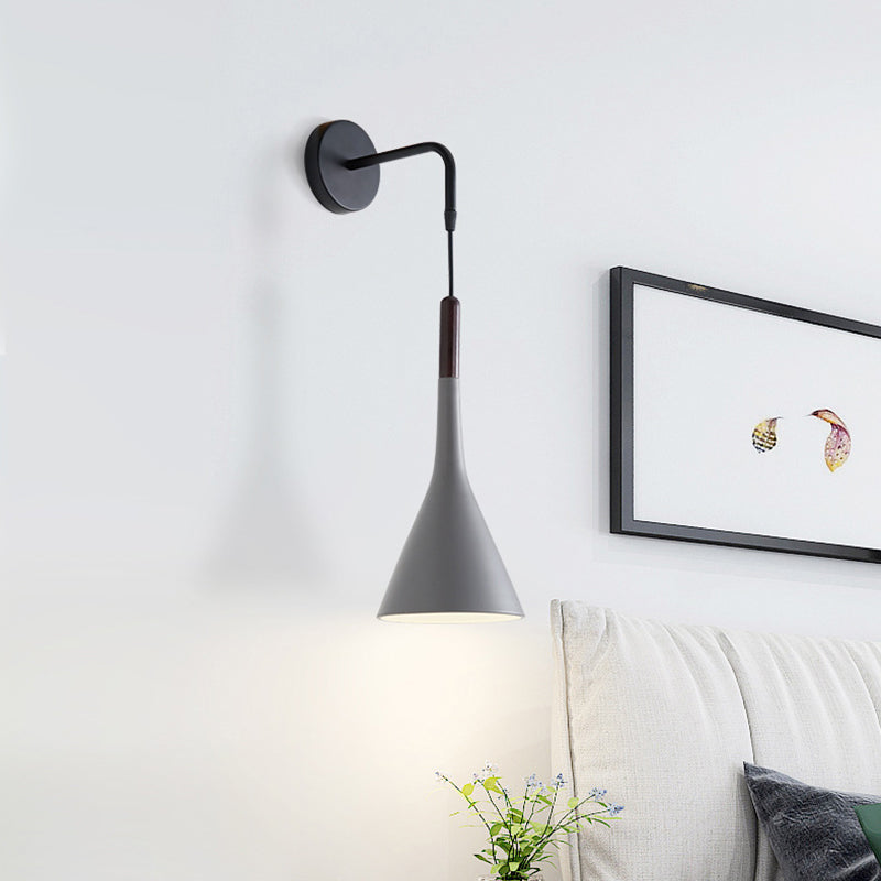 Nordic Iron Wall Mounted Funnel / Bell / Antler Light Fixture in Grey for Bedroom - Warm/White Lighting