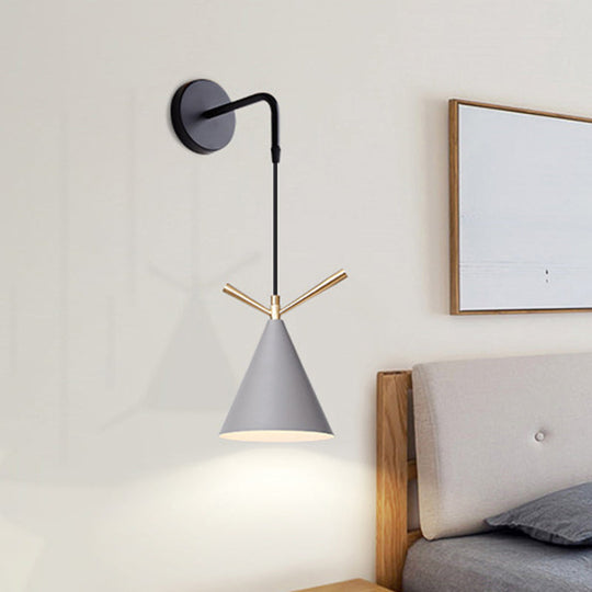 Nordic Iron Wall Mounted Funnel / Bell / Antler Light Fixture in Grey for Bedroom - Warm/White Lighting