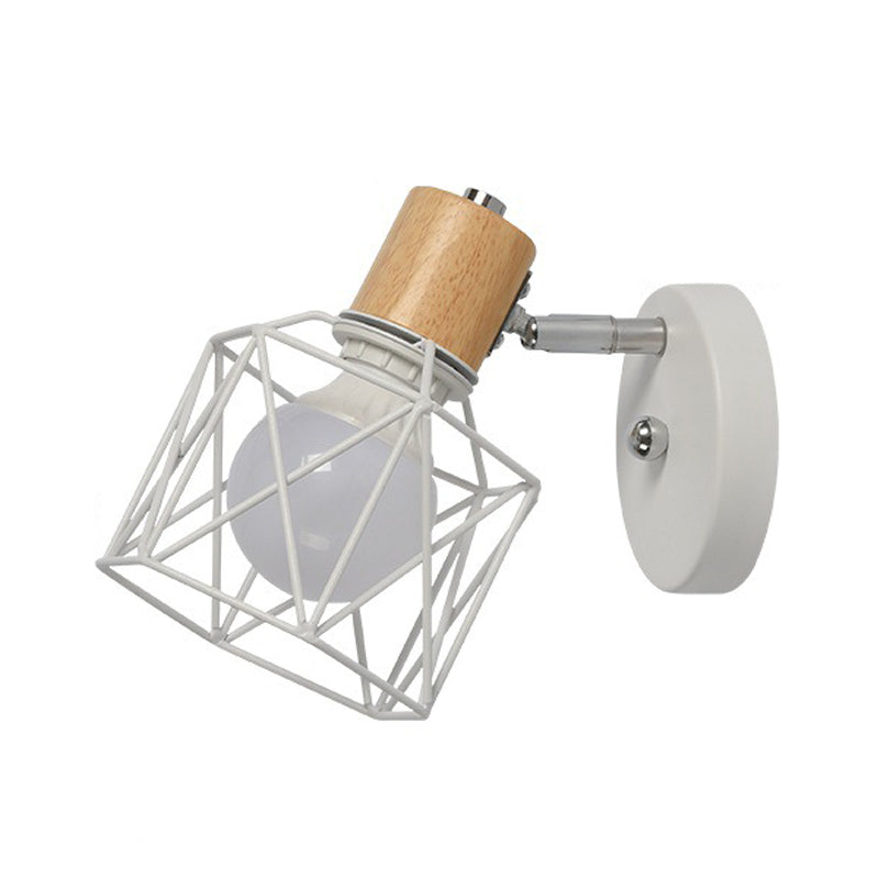 Nordic Adjustable Wall Lamp - Polygon Cage/Antler Bedside Light Fixture - Metallic Finish, 1 Head - Black/Blue/White