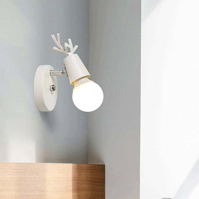 Nordic Adjustable Wall Lamp - Polygon Cage/Antler Bedside Light Fixture - Metallic Finish, 1 Head - Black/Blue/White